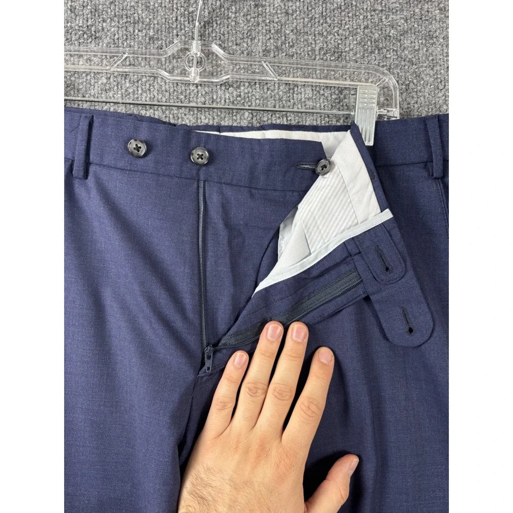 6 East Reda Dress Pants Men 36x26‎ Blue Italian Wool Super 130's Office Luxury